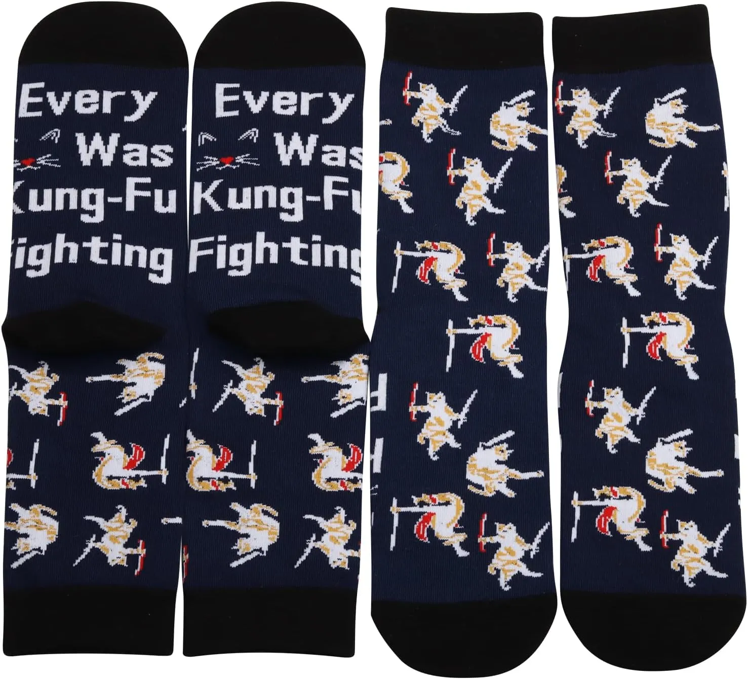 MBMSO Kung Fu Cat Socks - Funny Martial Arts Gifts for Men - Ninja & Karate Fans - Meow Gift Socks