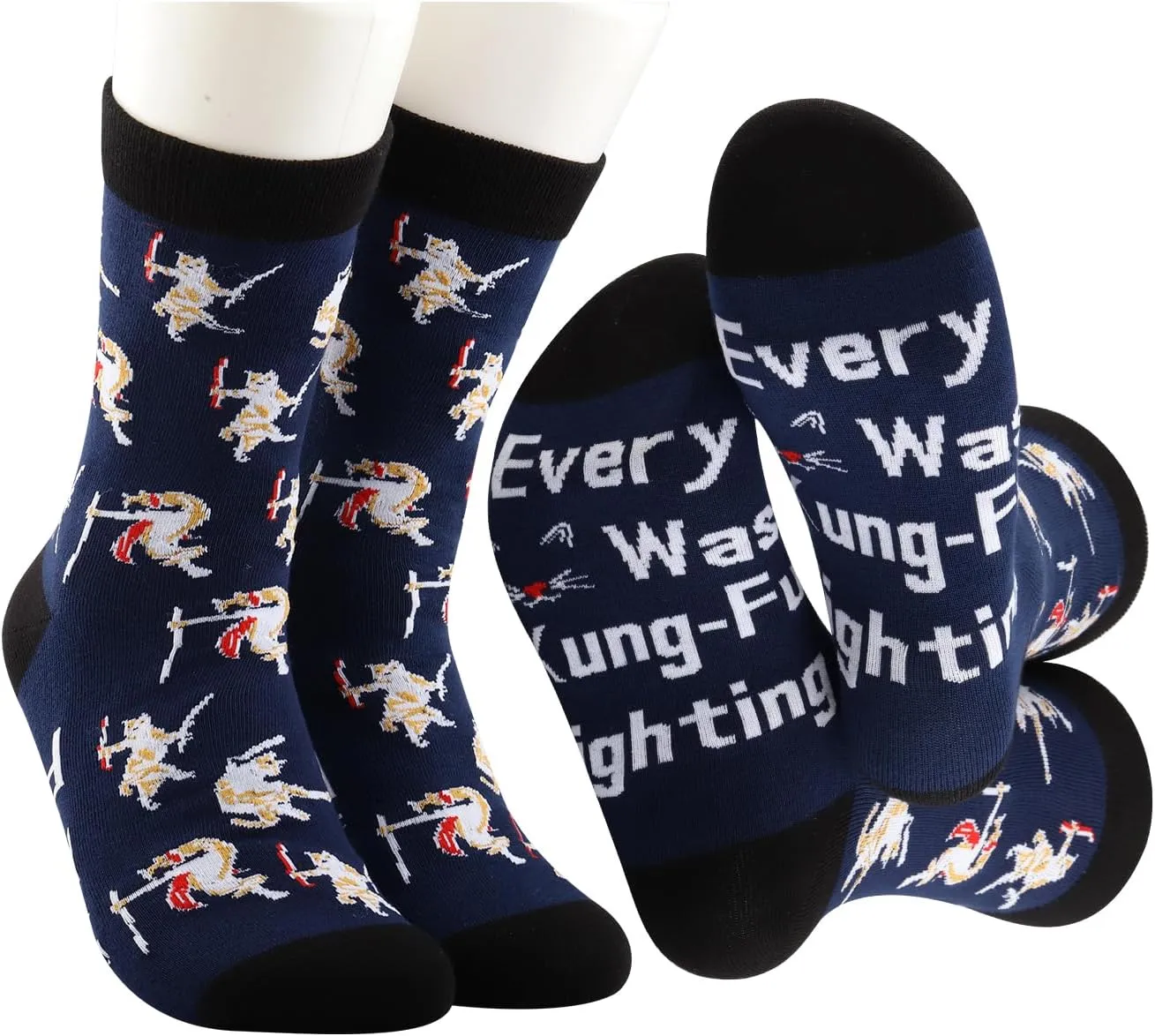 MBMSO Kung Fu Cat Socks - Funny Martial Arts Gifts for Men - Ninja & Karate Fans - Meow Gift Socks