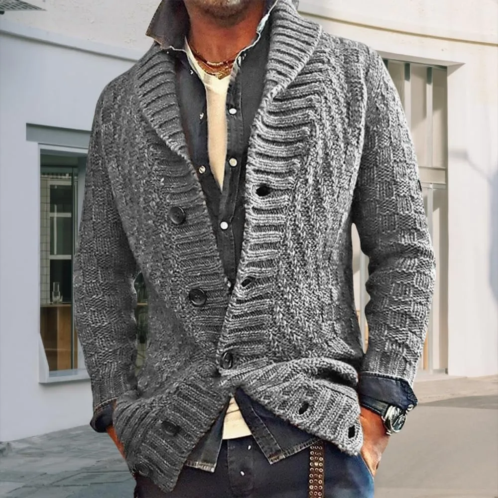Mens Lapel Chunky Knit Cardigan Sweater Vintage Long Sleeve Button Down Sweater Business Gentleman Long Sleeve Tops