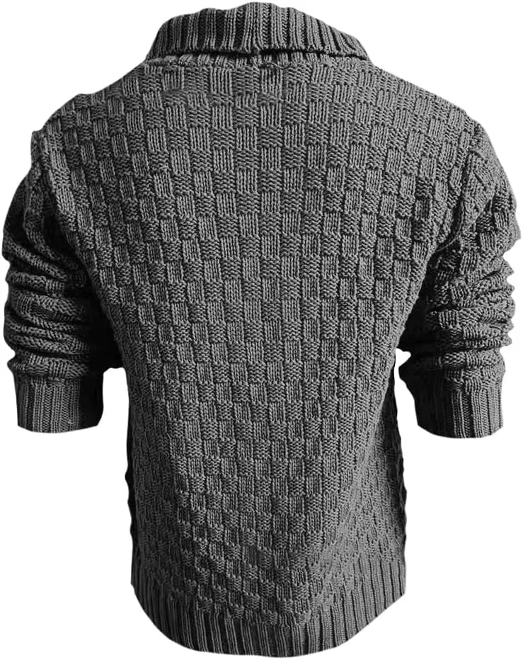 Mens Lapel Chunky Knit Cardigan Sweater Vintage Long Sleeve Button Down Sweater Business Gentleman Long Sleeve Tops