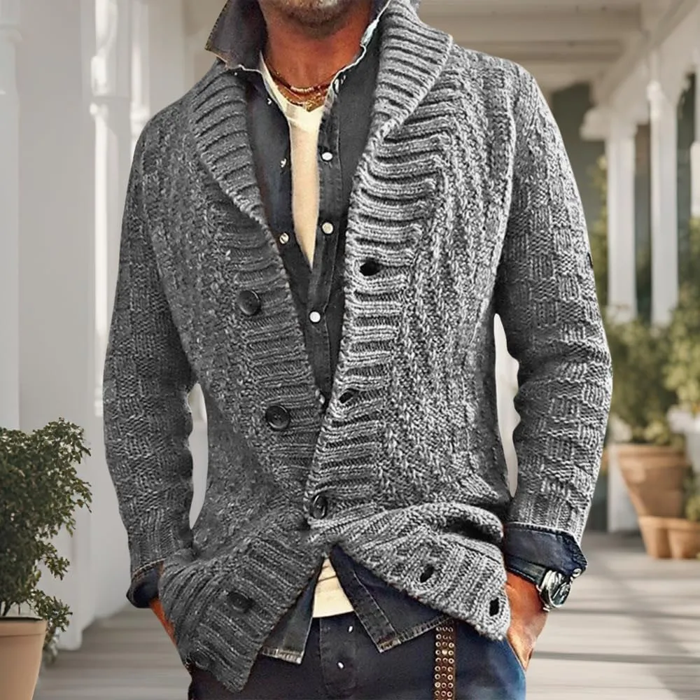 Mens Lapel Chunky Knit Cardigan Sweater Vintage Long Sleeve Button Down Sweater Business Gentleman Long Sleeve Tops