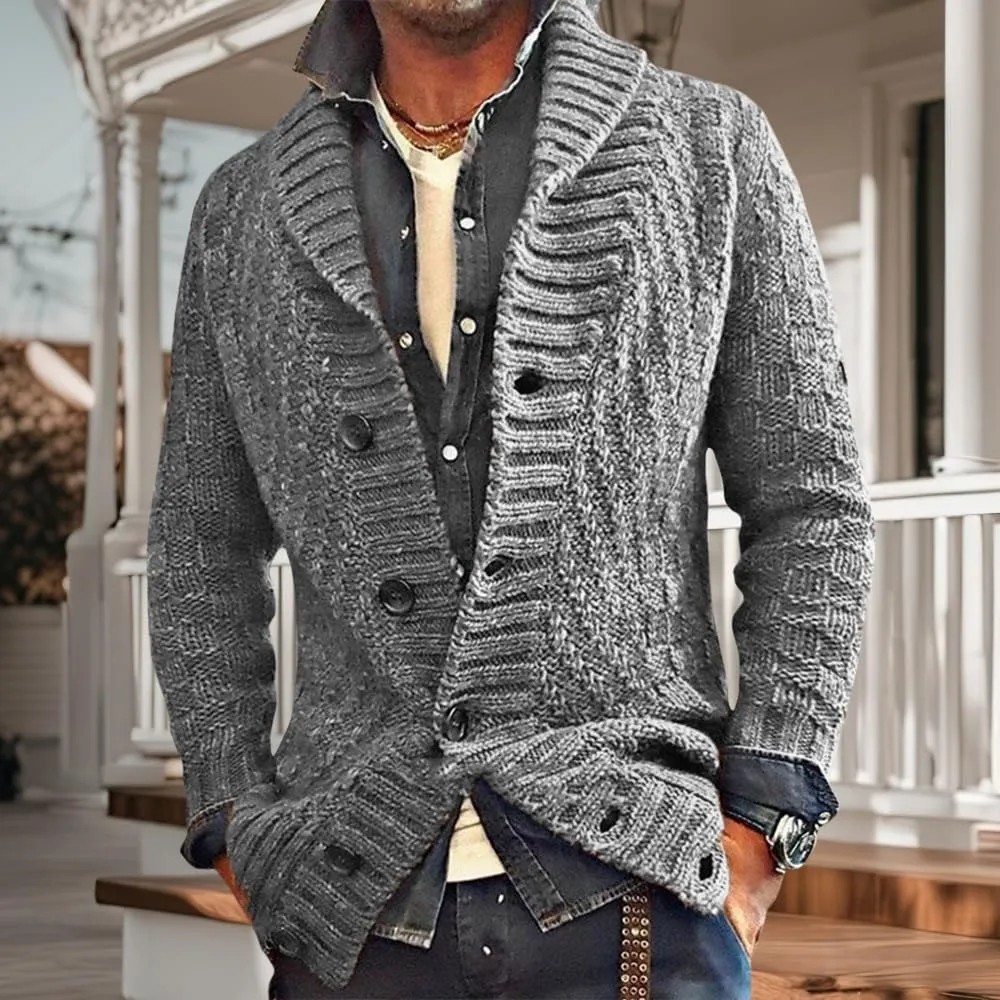 Mens Lapel Chunky Knit Cardigan Sweater Vintage Long Sleeve Button Down Sweater Business Gentleman Long Sleeve Tops