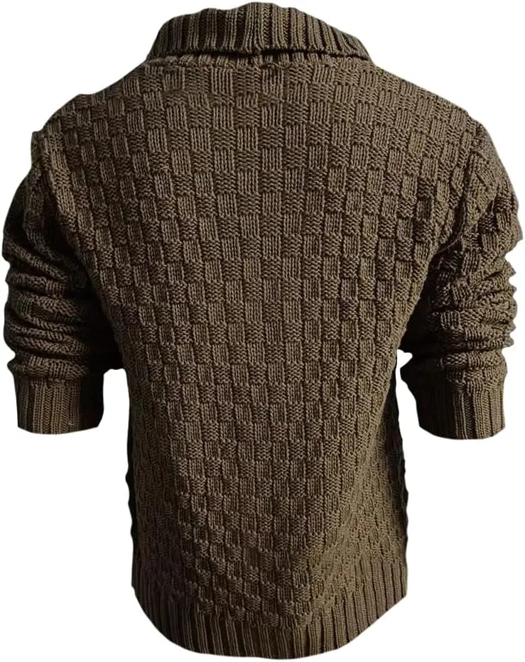 Mens Lapel Chunky Knit Cardigan Sweater Vintage Long Sleeve Button Down Sweater Business Gentleman Long Sleeve Tops