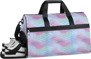 Mermaid Style Sports Gym Bag with Wet Pocket & Shoes Compartment Waterproof Workout Duffel Bag for Women and Men Weekender Overnight Duffle Bag Travel Carry-on Tote