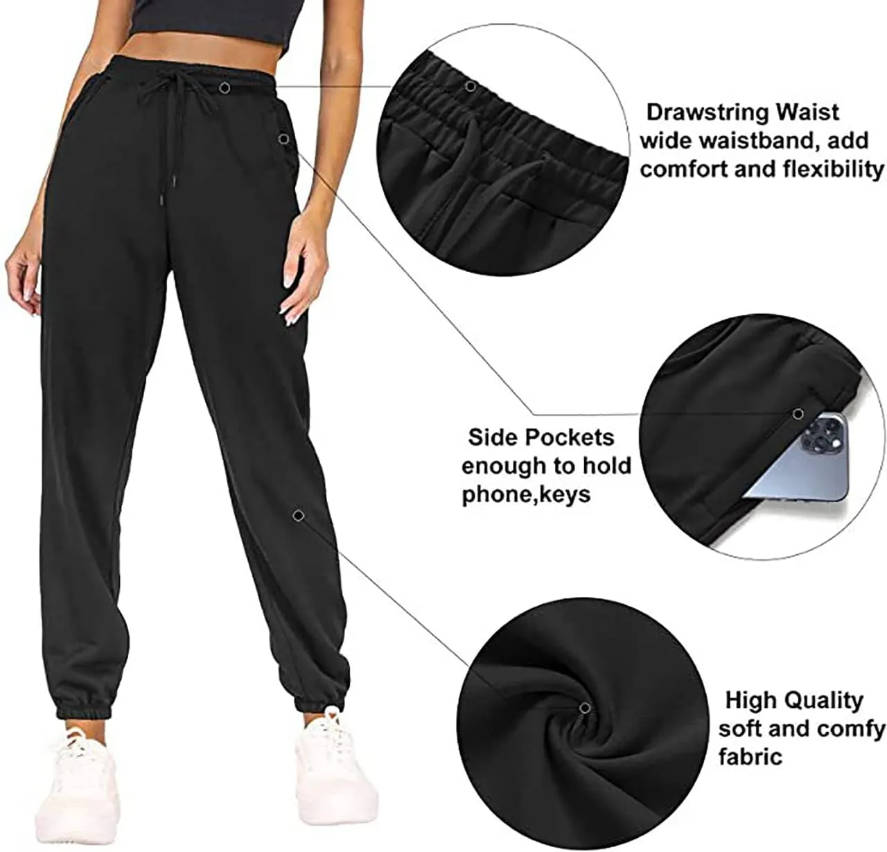 MESLIMA Women's Solid Color Sweatpants Drawstring Jogger Pants Cinch Bottom Casual Elastic Waist Workout Trousers