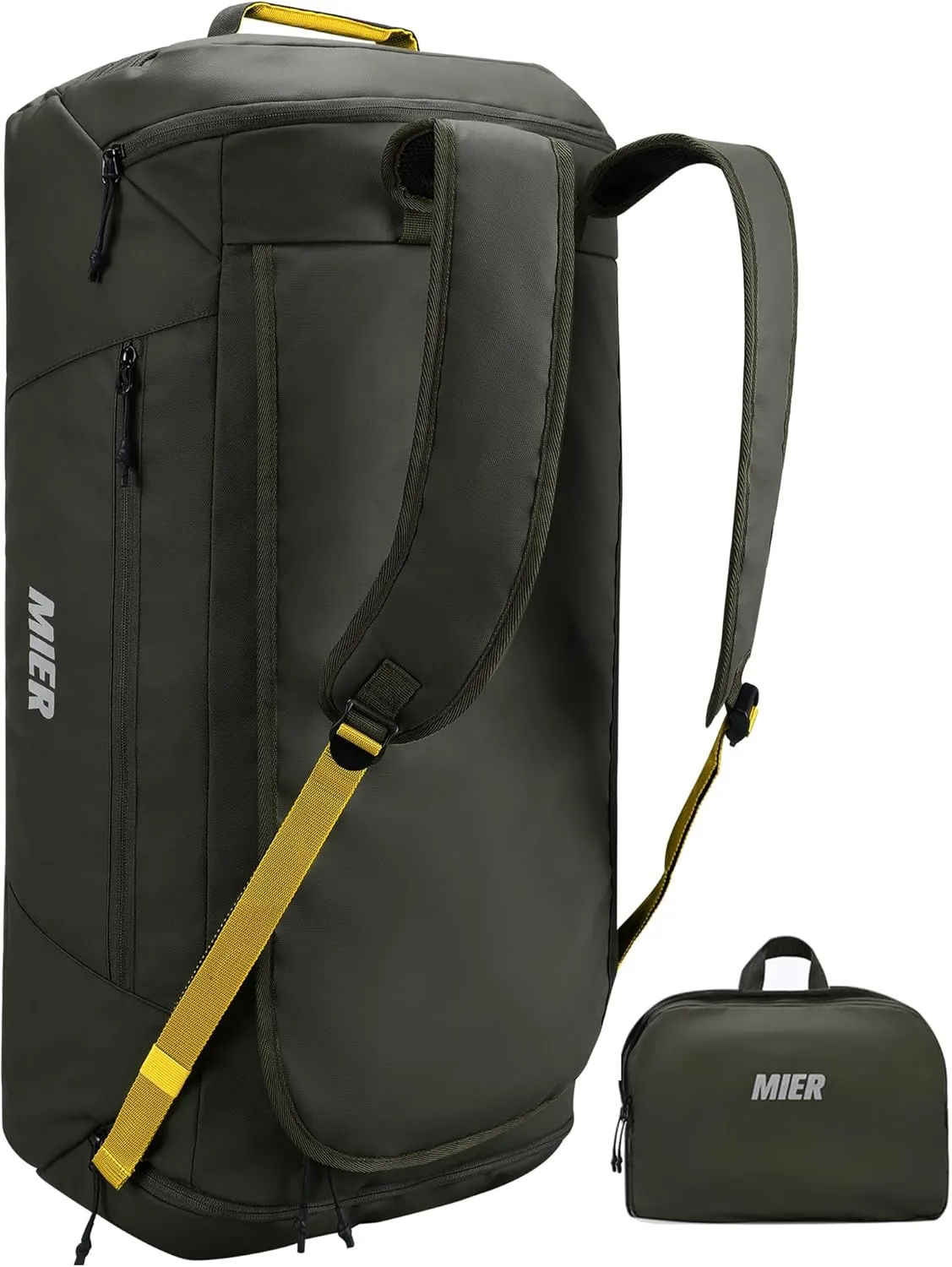 MIER Foldable Travel Duffle Backpack Lightweight Large Duffel Bag with Shoes Compartment for Traveling Camping Hiking Weekender for Men Women Water & Wear Resistant, Green, Extra Large