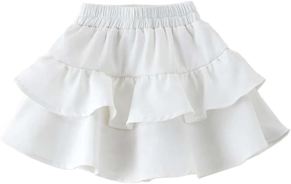 Mini Skirts For Little Girls A-Line Elastic Waist Cute Ruffle Cake Skirt Casual Fashion Skorts