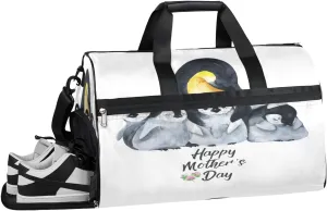 Mother's Day Penguin Resistant Sports Gym Bag for Women Men Travel Duffel bag with Wet Pocket & Shoes Compartment Waterproof Weekender Bag 19.7"x9.9"x13"