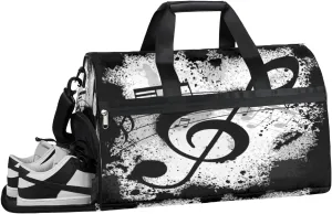 Music Notes Black Sports Gym Bag with Wet Pocket & Shoes Compartment Waterproof Workout Duffel Bag for Women and Men Weekender Overnight Duffle Bag Travel Carry-on Tote