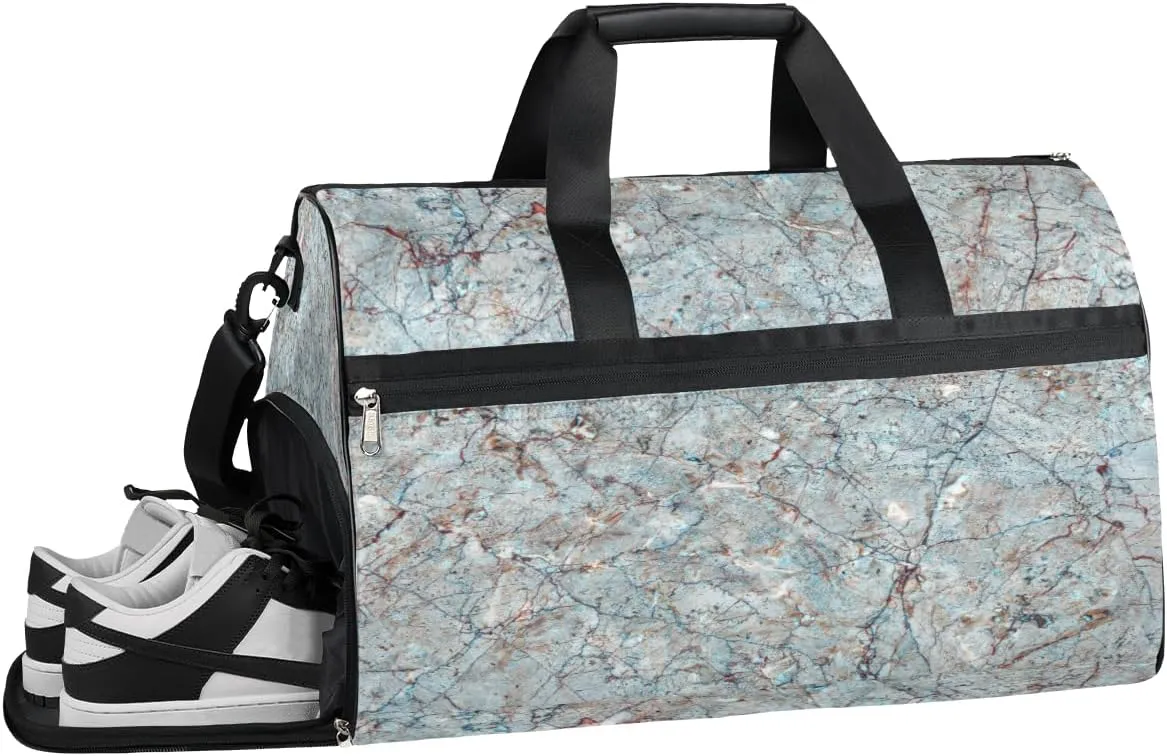 Natural Stone Texture Resistant Sports Gym Bag for Women Men Travel Duffel bag with Wet Pocket & Shoes Compartment Waterproof Weekender Bag 19.7"x9.9"x13"