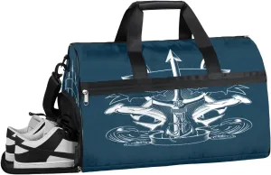 Nautical Anchor Pattern Resistant Sports Gym Bag for Women Men Travel Duffel bag with Wet Pocket & Shoes Compartment Waterproof Weekender Bag 19.7"x9.9"x13"