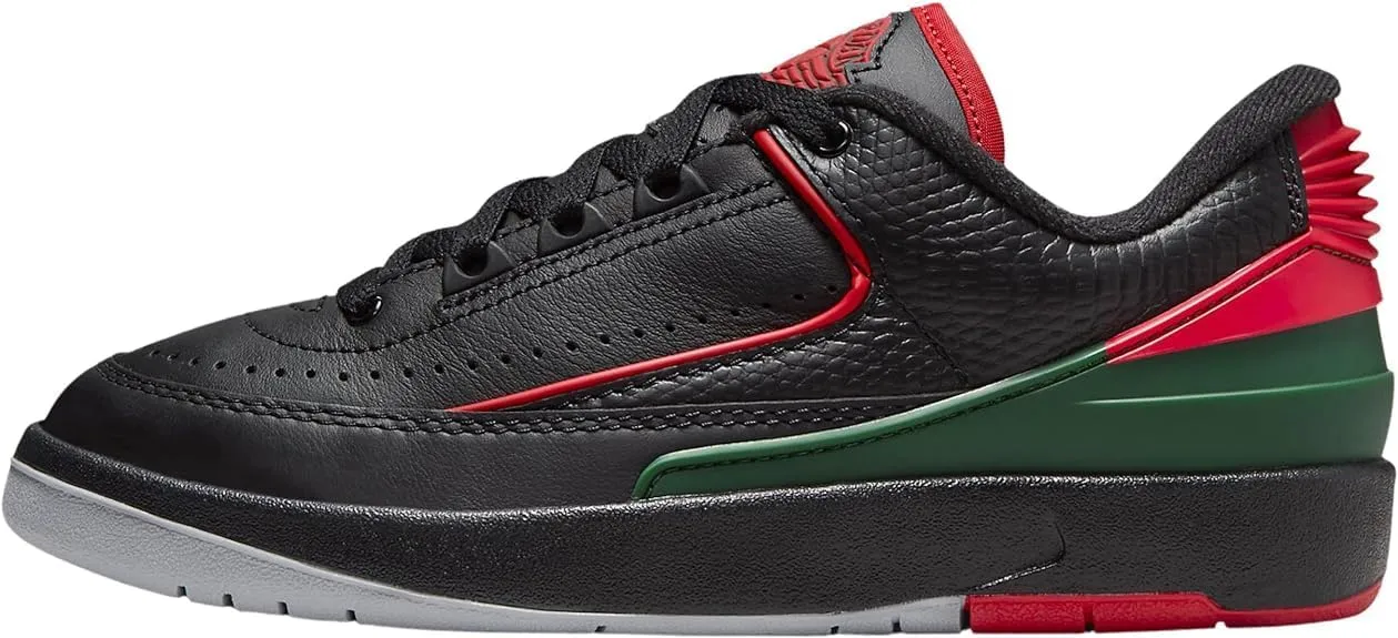 NIKE Air Jordan 2 Retro Low Big Kids' Shoes (FJ6869-006, Black/Fir/Cement Grey/Fire Red) Size 6.5