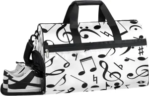 Note Theme Sports Gym Bag with Wet Pocket & Shoes Compartment Waterproof Workout Duffel Bag for Women and Men Weekender Overnight Duffle Bag Travel Carry-on Tote