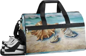 Ocean Beach Seashell Resistant Sports Gym Bag for Women Men Travel Duffel bag with Wet Pocket & Shoes Compartment Waterproof Weekender Bag 19.7"x9.9"x13"
