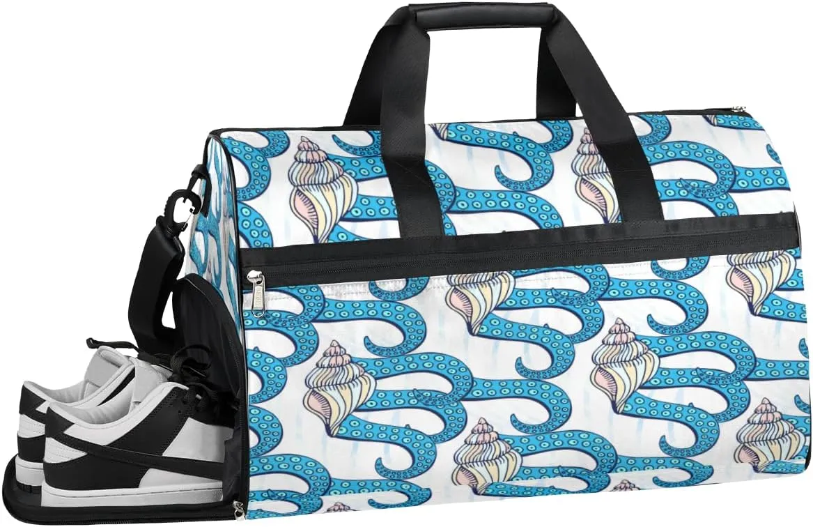 Octopus Sports Gym Bag with Wet Pocket & Shoes Compartment Waterproof Workout Duffel Bag for Women and Men Weekender Overnight Duffle Bag Travel Carry-on Tote
