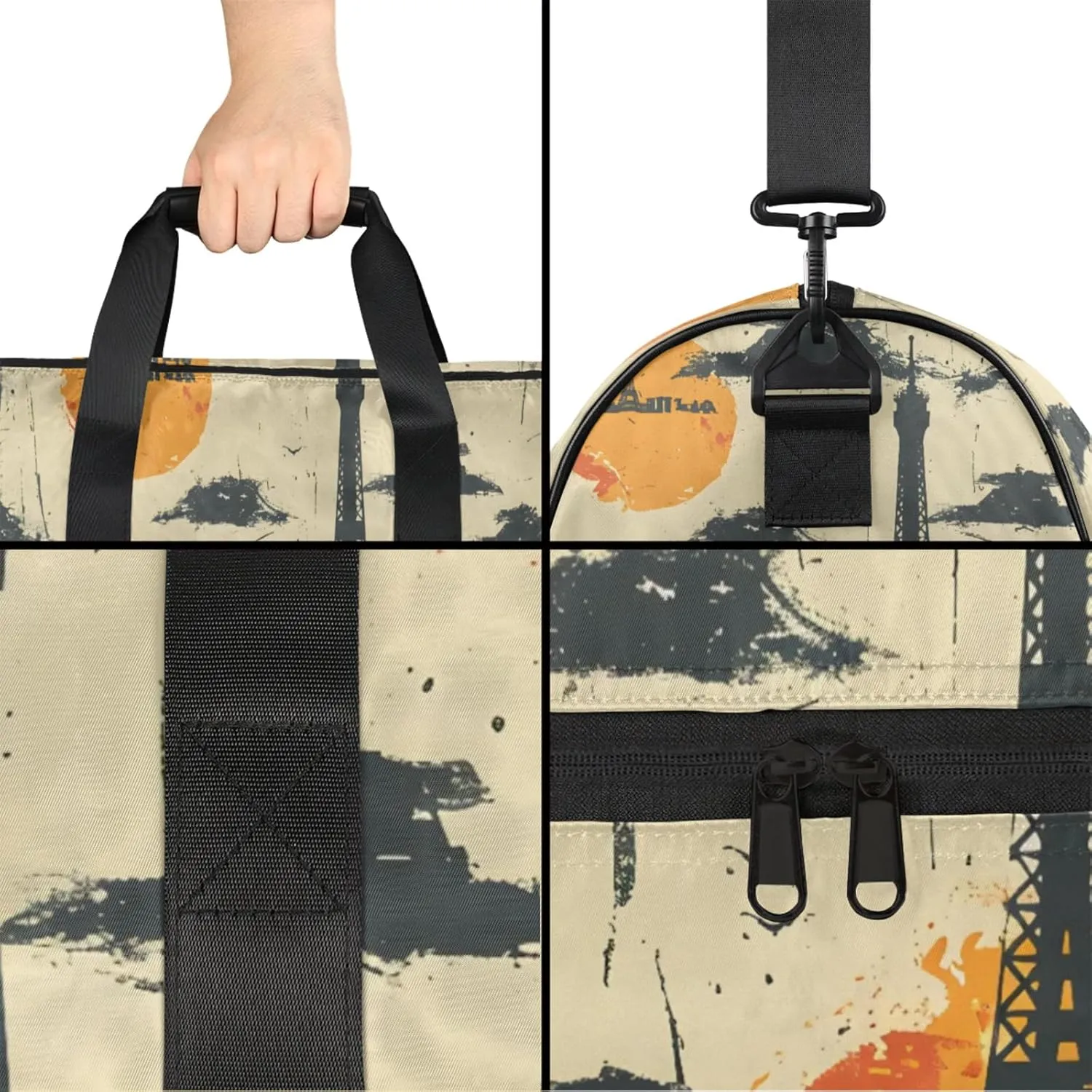 Oil Painting Style Gym Bag for Womens Mens with Shoes Compartment, Eiffel Tower Duffle Bag for Airplane Sport Gym Tote Bags Yoga Waterproof Weekender Travel Bag