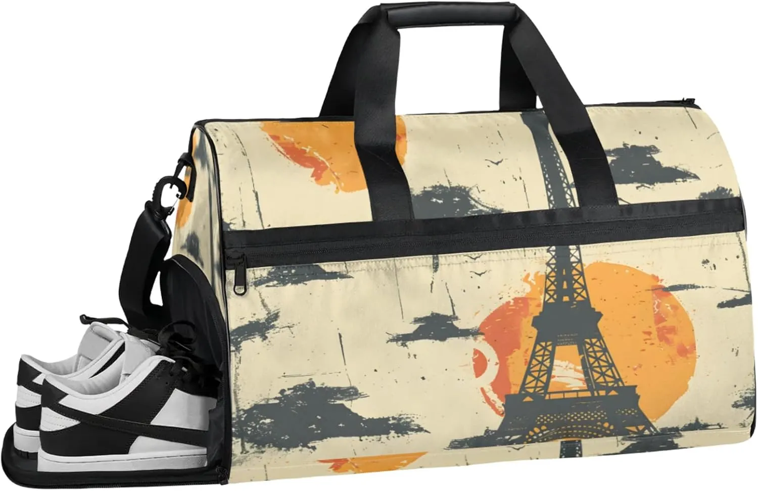 Oil Painting Style Gym Bag for Womens Mens with Shoes Compartment, Eiffel Tower Duffle Bag for Airplane Sport Gym Tote Bags Yoga Waterproof Weekender Travel Bag