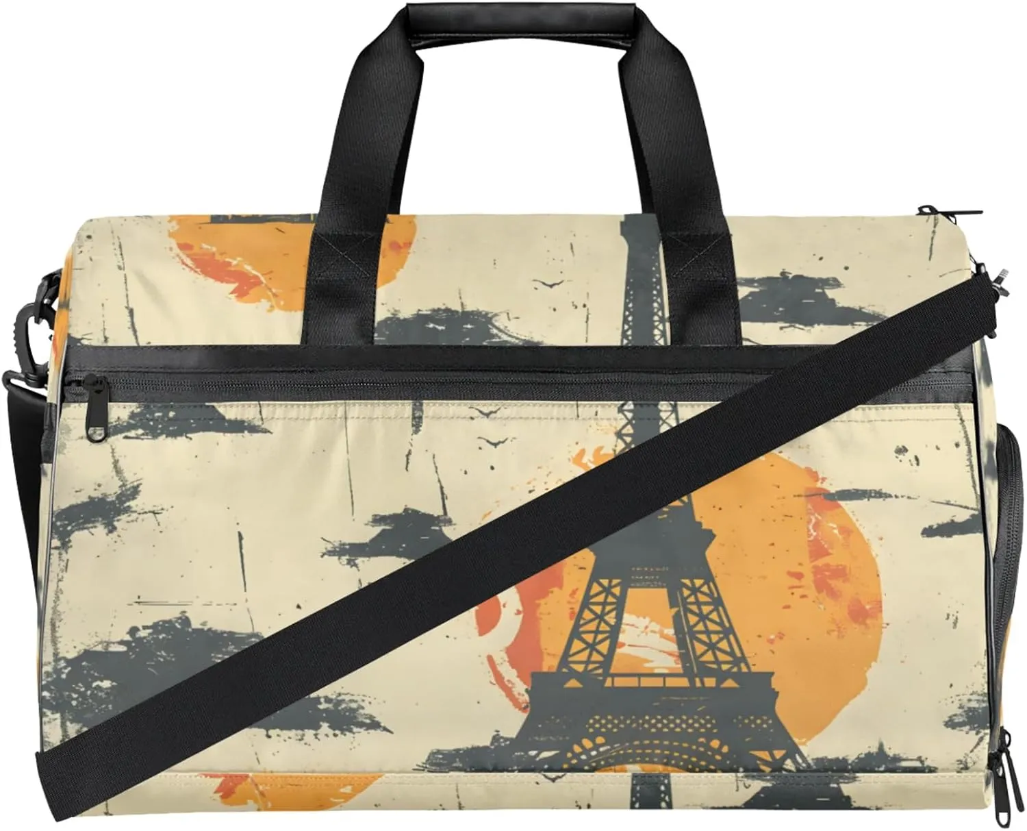 Oil Painting Style Gym Bag for Womens Mens with Shoes Compartment, Eiffel Tower Duffle Bag for Airplane Sport Gym Tote Bags Yoga Waterproof Weekender Travel Bag
