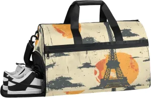 Oil Painting Style Gym Bag for Womens Mens with Shoes Compartment, Eiffel Tower Duffle Bag for Airplane Sport Gym Tote Bags Yoga Waterproof Weekender Travel Bag