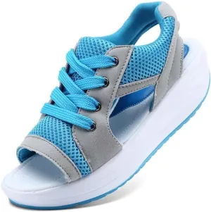 Open Toe Tennis Shoes, Contrast Paneled Cutout Lace-Up Muffin Sandals, Women Causal Summer Toe Platform Sneaker Sandals