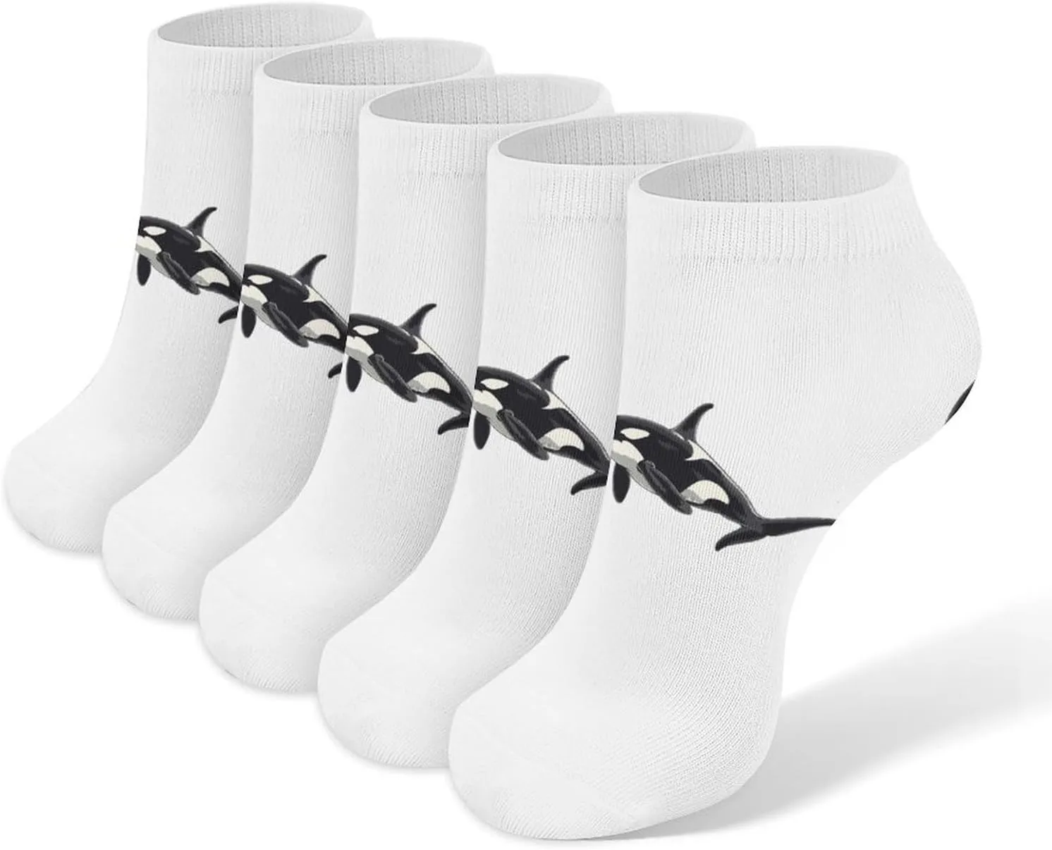 Orca Killer Whale 5 Pairs Low Cut Ankle Socks for Men Women Athletic Running Socks No Show Breathable