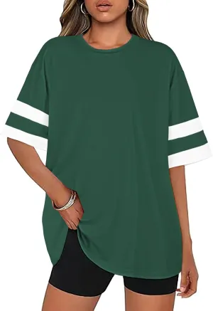 Oversized Tshirts for Women Summer Round Neck Striped Loose Tee Tops