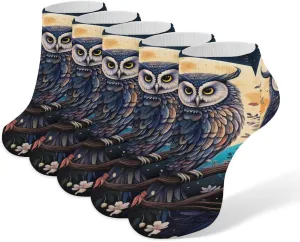 Owe Flower Full Moon 5 Pairs Low Cut Ankle Socks for Men Women Athletic Running Socks No Show Breathable