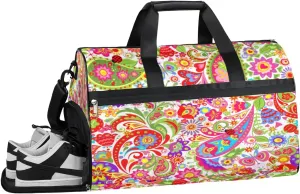 Paisley Print Sports Gym Bag with Wet Pocket & Shoes Compartment Waterproof Workout Duffel Bag for Women and Men Weekender Overnight Duffle Bag Travel Carry-on Tote