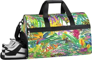 Palm Leaves Sports Gym Bag with Wet Pocket & Shoes Compartment Waterproof Workout Duffel Bag for Women and Men Weekender Overnight Duffle Bag Travel Carry-on Tote