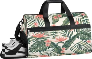 Palm Tree Leaves Flower Resistant Sports Gym Bag for Women Men Travel Duffel bag with Wet Pocket & Shoes Compartment Waterproof Weekender Bag 19.7"x9.9"x13"