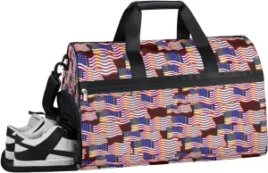 Patriotic Usa Flag Sports Gym Bag for Women and Men Travel Duffel Bag Overnight Shoulder Bag Waterproof Workout Bag Portable Sports Tote with Shoes Compartment