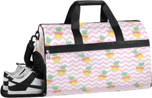 Pineapple Wave Pink Sports Gym Bag for Women and Men Travel Duffel Bag Overnight Shoulder Bag Waterproof Workout Bag Portable Sports Tote with Shoes Compartment