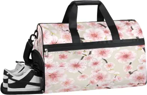 Pink Cherry Flower Resistant Sports Gym Bag for Women Men Travel Duffel bag with Wet Pocket & Shoes Compartment Waterproof Weekender Bag 19.7"x9.9"x13"