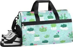 Plant Cactus Sports Gym Bag with Wet Pocket & Shoes Compartment Waterproof Workout Duffel Bag for Women and Men Weekender Overnight Duffle Bag Travel Carry-on Tote