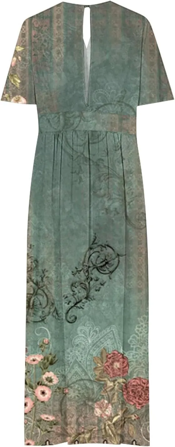 Plus Size Dresses for Curvy Women Wedding Guest Formal Cocktail Maxi V Neck Short Sleeve Split Dress