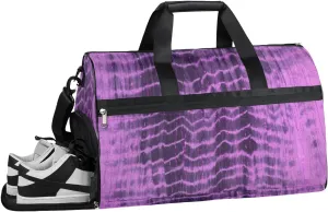 Purple Tie Dye Stripe Resistant Sports Gym Bag for Women Men Travel Duffel bag with Wet Pocket & Shoes Compartment Waterproof Weekender Bag 19.7"x9.9"x13"