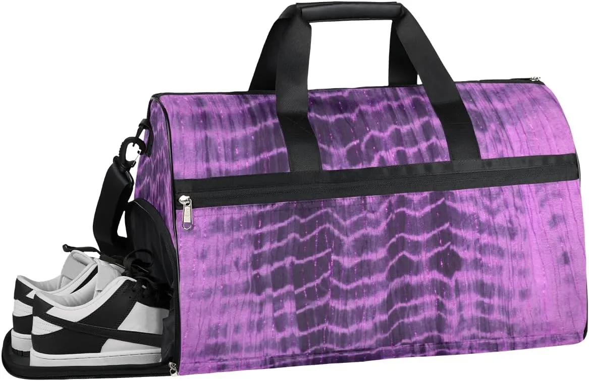 Purple Tie Dye Stripe Resistant Sports Gym Bag for Women Men Travel Duffel bag with Wet Pocket & Shoes Compartment Waterproof Weekender Bag 19.7"x9.9"x13"