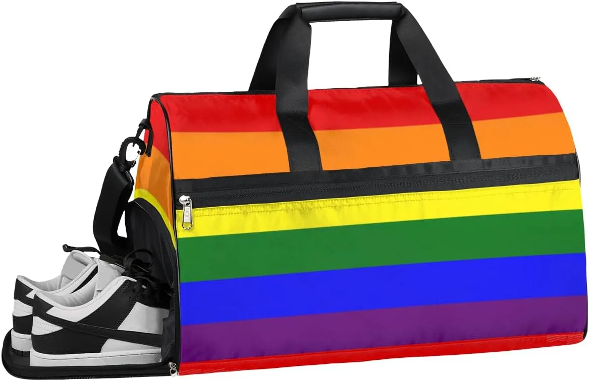 Rainbow Flag Sports Gym Bag with Wet Pocket & Shoes Compartment Waterproof Workout Duffel Bag for Women and Men Weekender Overnight Duffle Bag Travel Carry-on Tote