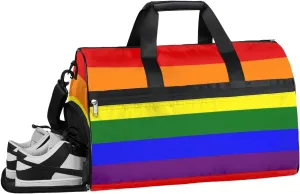 Rainbow Flag Sports Gym Bag with Wet Pocket & Shoes Compartment Waterproof Workout Duffel Bag for Women and Men Weekender Overnight Duffle Bag Travel Carry-on Tote