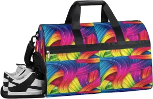 Rainbow Swirl Abstract Sports Gym Bag for Women and Men Travel Duffel Bag Overnight Shoulder Bag Waterproof Workout Bag Portable Sports Tote with Shoes Compartment