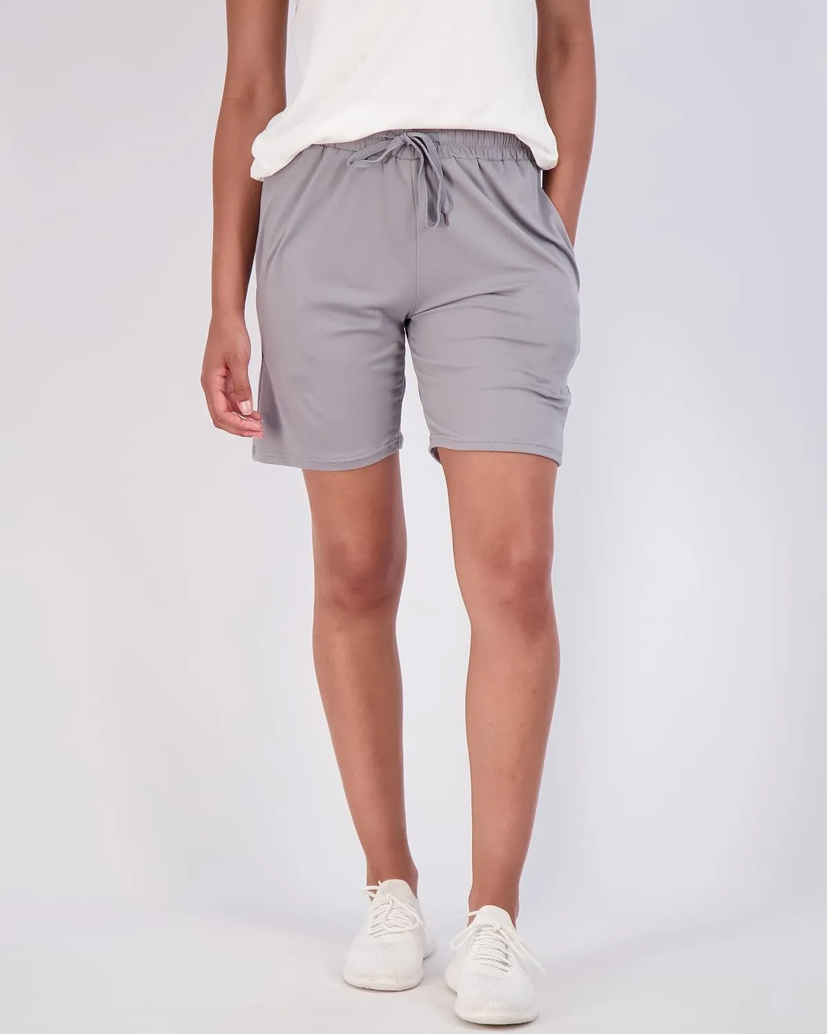 Real Essentials 4 Pack: Women's 7" Bermuda Long Casual Yoga Super-Soft Loose Comfy Shorts with Pockets (Available in Plus)