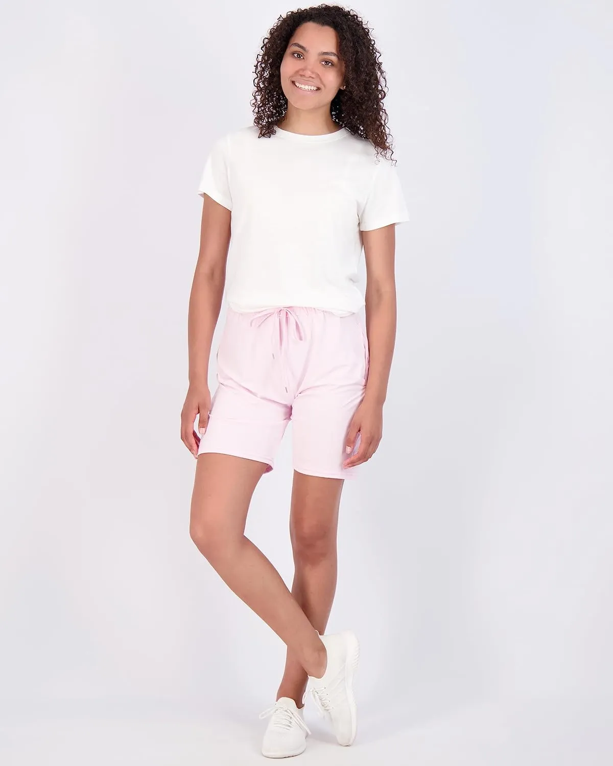 Real Essentials 4 Pack: Women's 7" Bermuda Long Casual Yoga Super-Soft Loose Comfy Shorts with Pockets (Available in Plus)