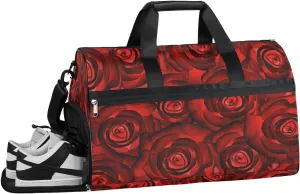 Red Roses Flower Sports Gym Bag with Wet Pocket & Shoes Compartment Waterproof Workout Duffel Bag for Women and Men Weekender Overnight Duffle Bag Travel Carry-on Tote