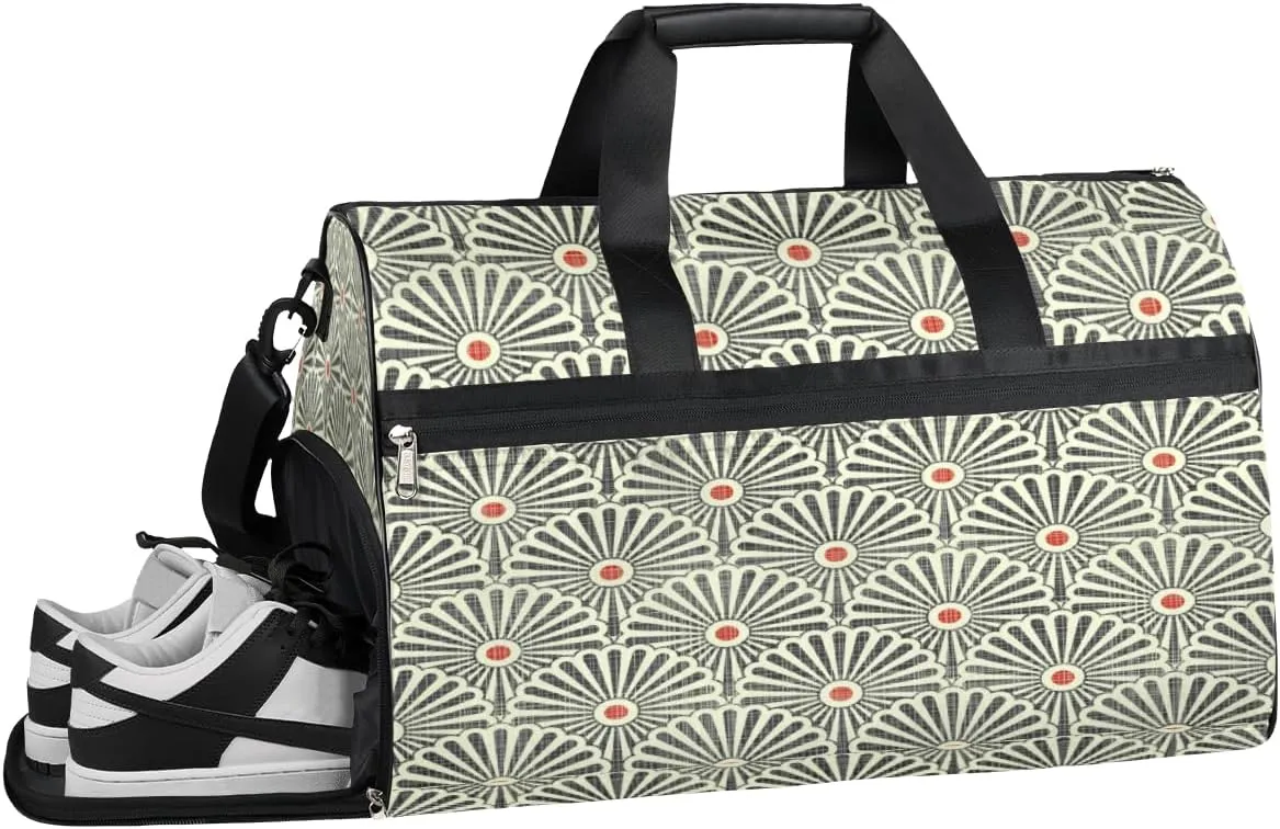 Retro Pattern Sports Gym Bag with Wet Pocket & Shoes Compartment Waterproof Workout Duffel Bag for Women and Men Weekender Overnight Duffle Bag Travel Carry-on Tote