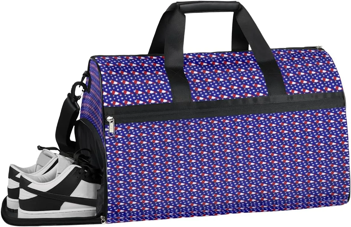 Retro Usa Pattern Gym Bag for Men Women Vintage 4th Of July Sports Duffle Bags Weekender Overnight Bag with Shoes Compartment Waterproof Travel Bags