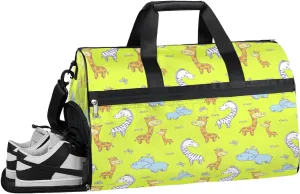 Rhinoceros Giraffe Zebra Resistant Sports Gym Bag for Women Men Travel Duffel bag with Wet Pocket & Shoes Compartment Waterproof Weekender Bag 19.7"x9.9"x13"