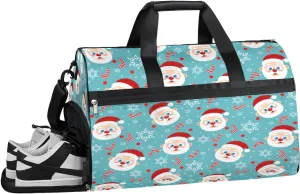 Santa Claus Snowflake Resistant Sports Gym Bag for Women Men Travel Duffel bag with Wet Pocket & Shoes Compartment Waterproof Weekender Bag 19.7"x9.9"x13"