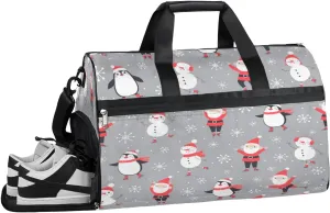 Santa Claus Snowman Penguin Resistant Sports Gym Bag for Women Men Travel Duffel bag with Wet Pocket & Shoes Compartment Waterproof Weekender Bag 19.7"x9.9"x13"