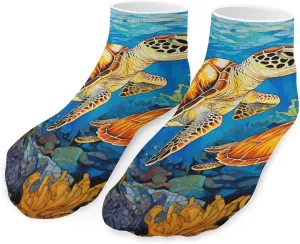 Sea Turtles Cute Ankle Socks 1 Pairs Low Cut No Show Sock Breathable Stocking for Men Women