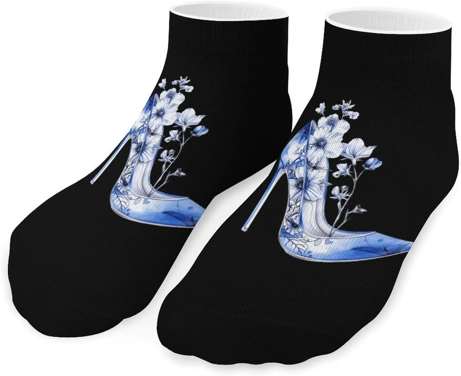 Sexy Blue Heel Flowers Cute Ankle Socks 1 Pairs Low Cut No Show Sock Breathable Stocking for Men Women